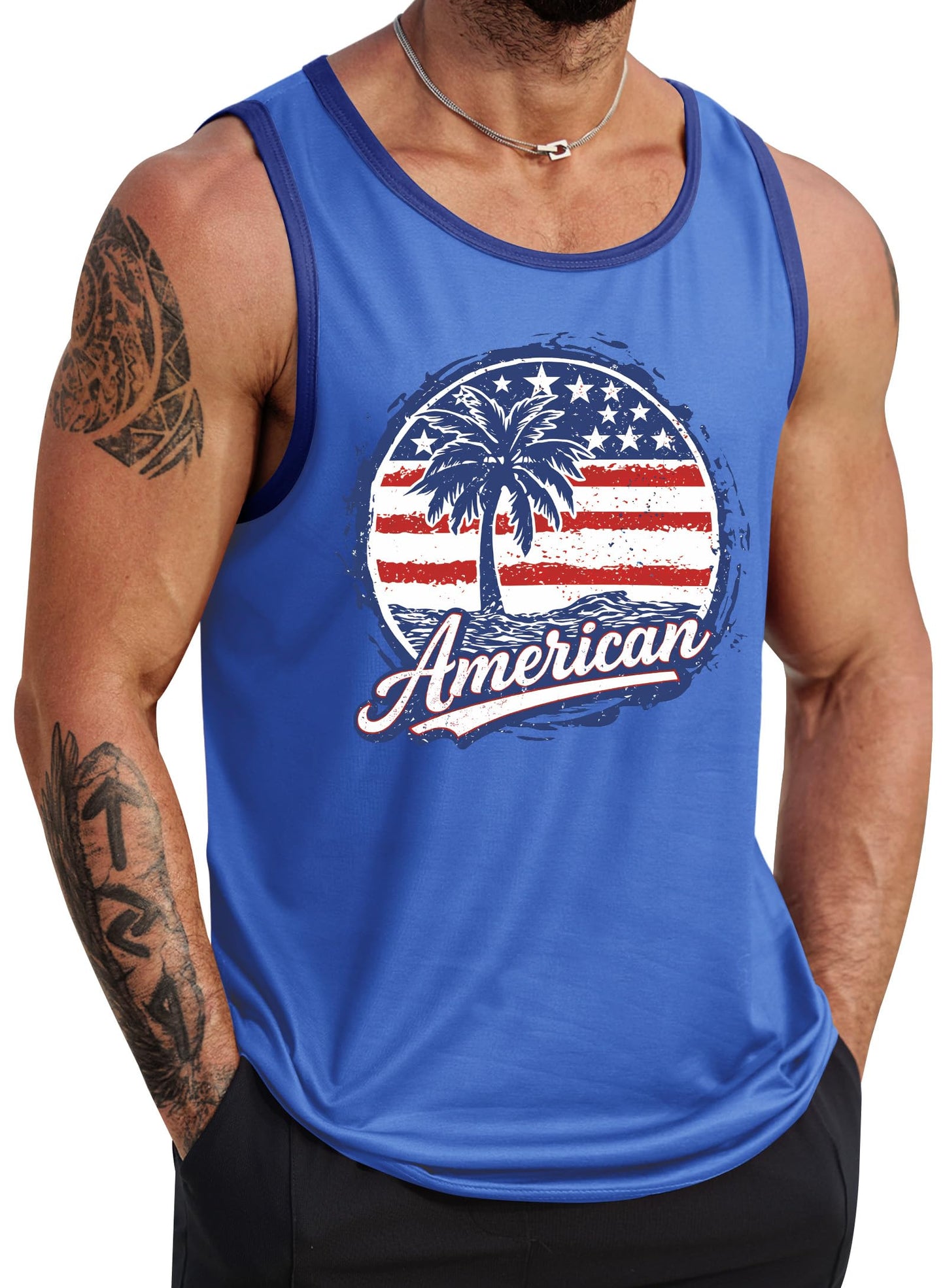 HOTVOGSTART Mens Hawaiian Beach Tank Tops Summer Vacation Muscle Top Graphic Sleeveless Shirts (S-3XL)