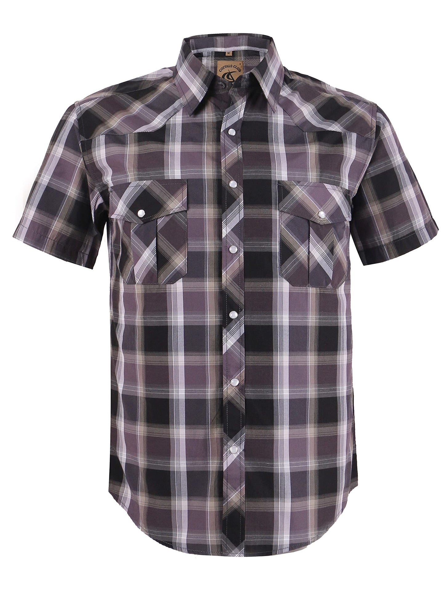 HOTCOEVALS CLUB Men's Western Cowboy Short Sleeve Pearl Snap Casual Plaid Work Shirts
