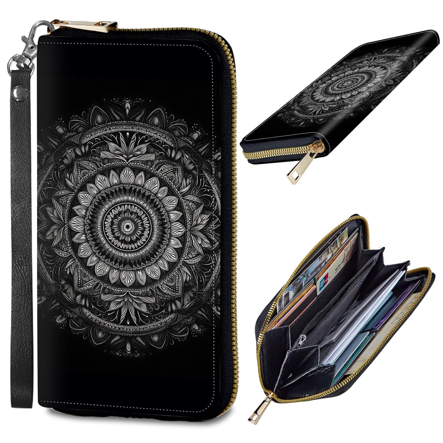 HOTWomens Wallet, PU Leather RFID Cute Wristlet Wallets for Girls Women Ladies Purse Large Credit Card Clutch Purse Card Holder Coin Pocket Travel Wallets with Zipper, Art Black Cat