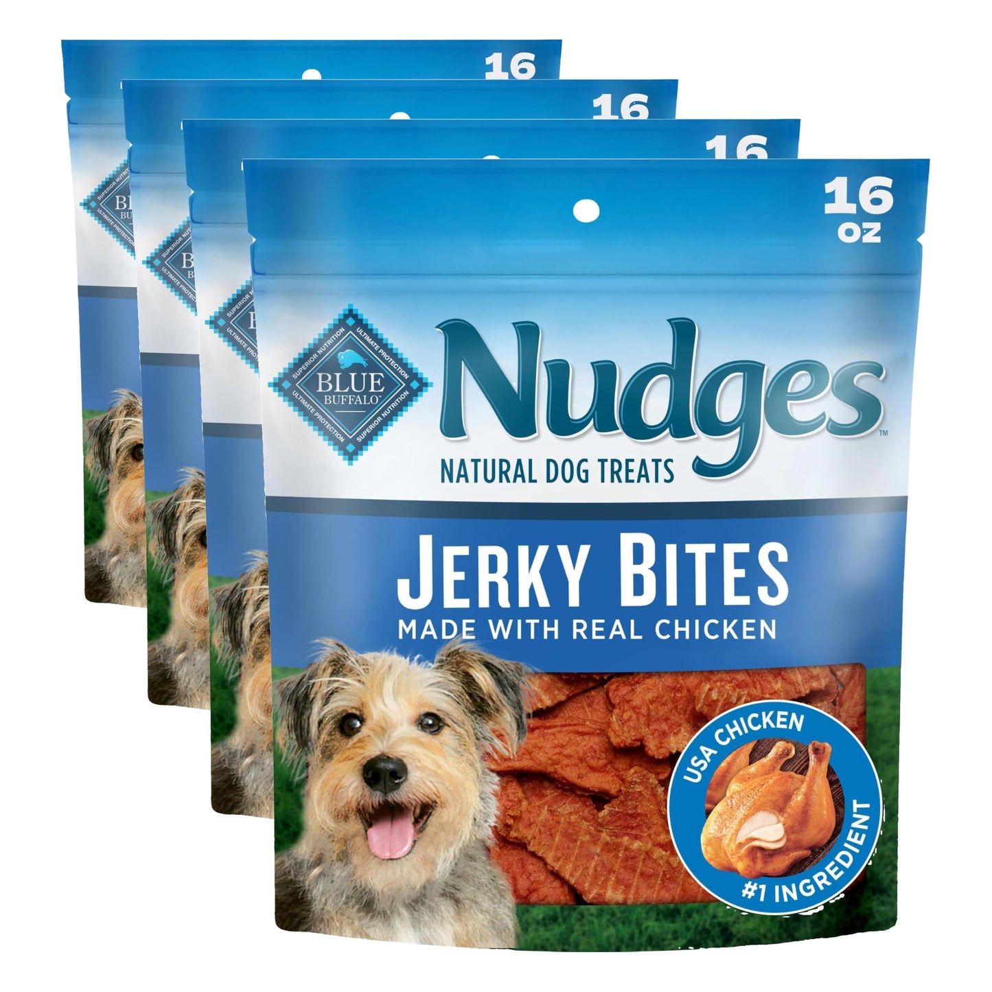 HOTBlue Buffalo Nudges Chicken Jerky Bites Natural Dog Treats, Tender & Meaty Dog Snacks, Healthy Reward or Training Treat, Made in the USA with Real Chicken, No Artificial Preservatives, 16 oz.