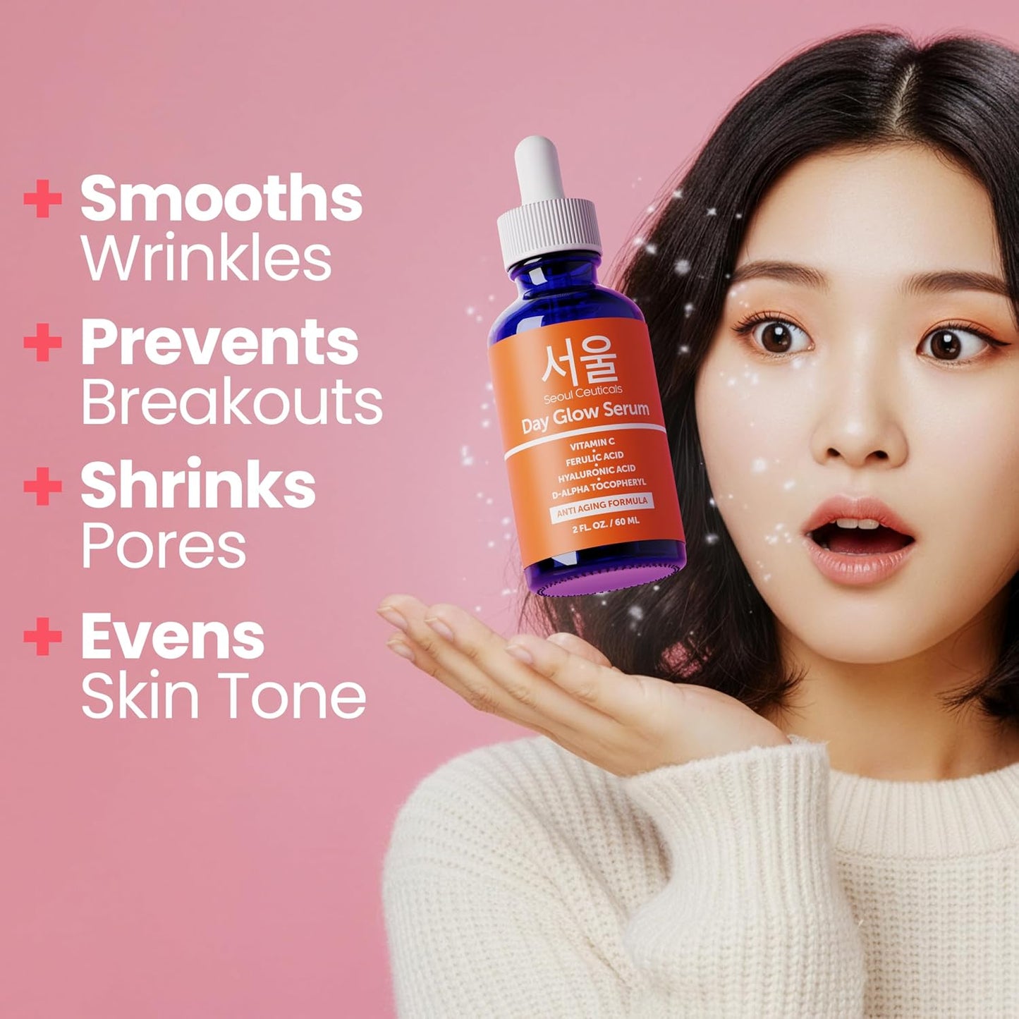 HOTSeoulCeuticals Korean Skin Care 20% Vitamin C Hyaluronic Acid Serum + CE Ferulic Acid - Potent Anti Aging, Anti Wrinkle Korean Beauty 1oz
