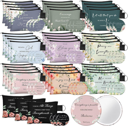 HOT60pcs Christian Small Coin Purse for Women Christian Compact Mirrors Bulk Inspirational Bible Verse Mini Pouches Purse Makeup Mirror Gift for Easter Religious Baptism Travel Church Party