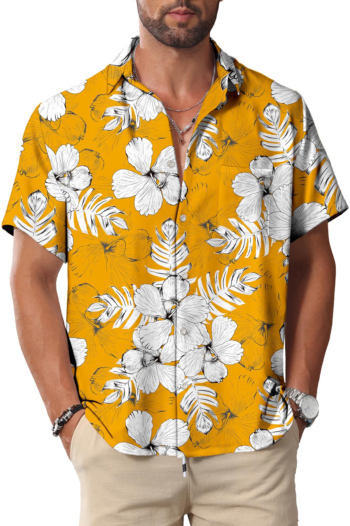 HOTKYKU Hawaiian Shirt for Men: Beach Vacation Summer Short Sleeve Button Down Mens Shirts Casual Stylish