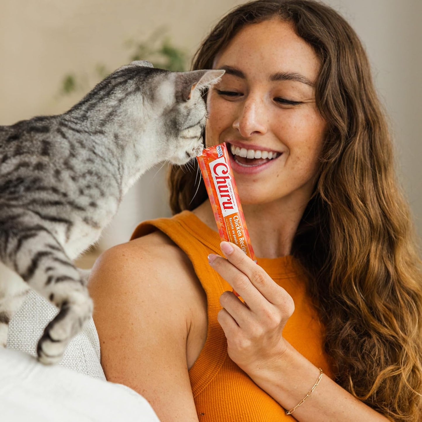 HOTINABA Churu Cat Treats, Lickable, Squeezable Creamy Purée with Vitamin E, 0.5 Ounces per Tube, 100 Tubes Total, Tuna Variety