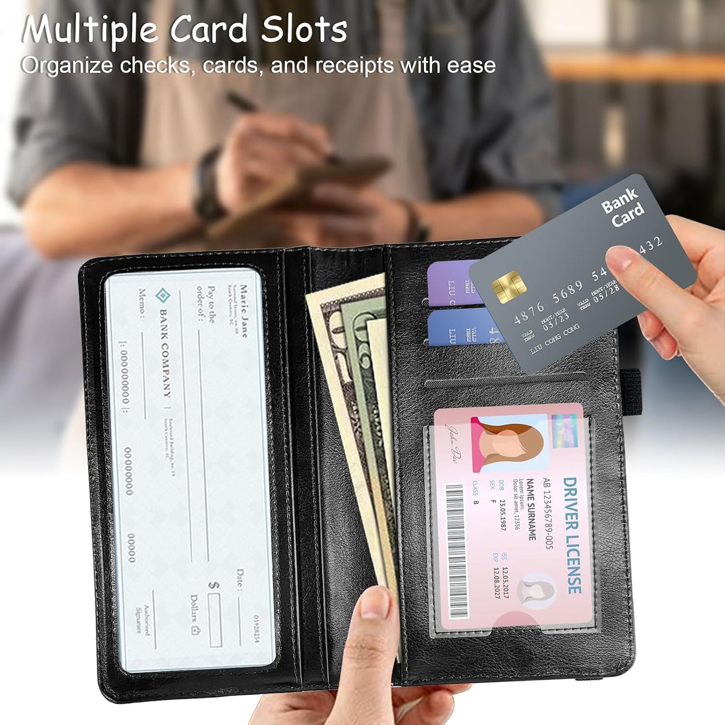 HOTCheckbook Cover for Men & Women, Slim PU Leather Checkbook Holder Wallet with RFID Blocking, Stylish and Durable, Dog Paw Prints Galaxy