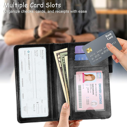 HOTCheckbook Cover for Men & Women, Slim PU Leather Checkbook Holder Wallet with RFID Blocking, Stylish and Durable, Dog Paw Prints Galaxy