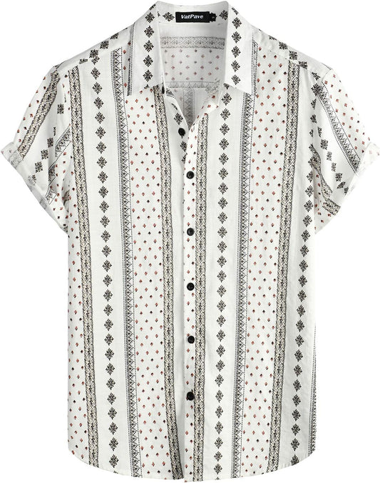 HOTVATPAVE Mens Casual Short Sleeve Button Down Shirts Regular Fit Hawaiian Summer Shirt