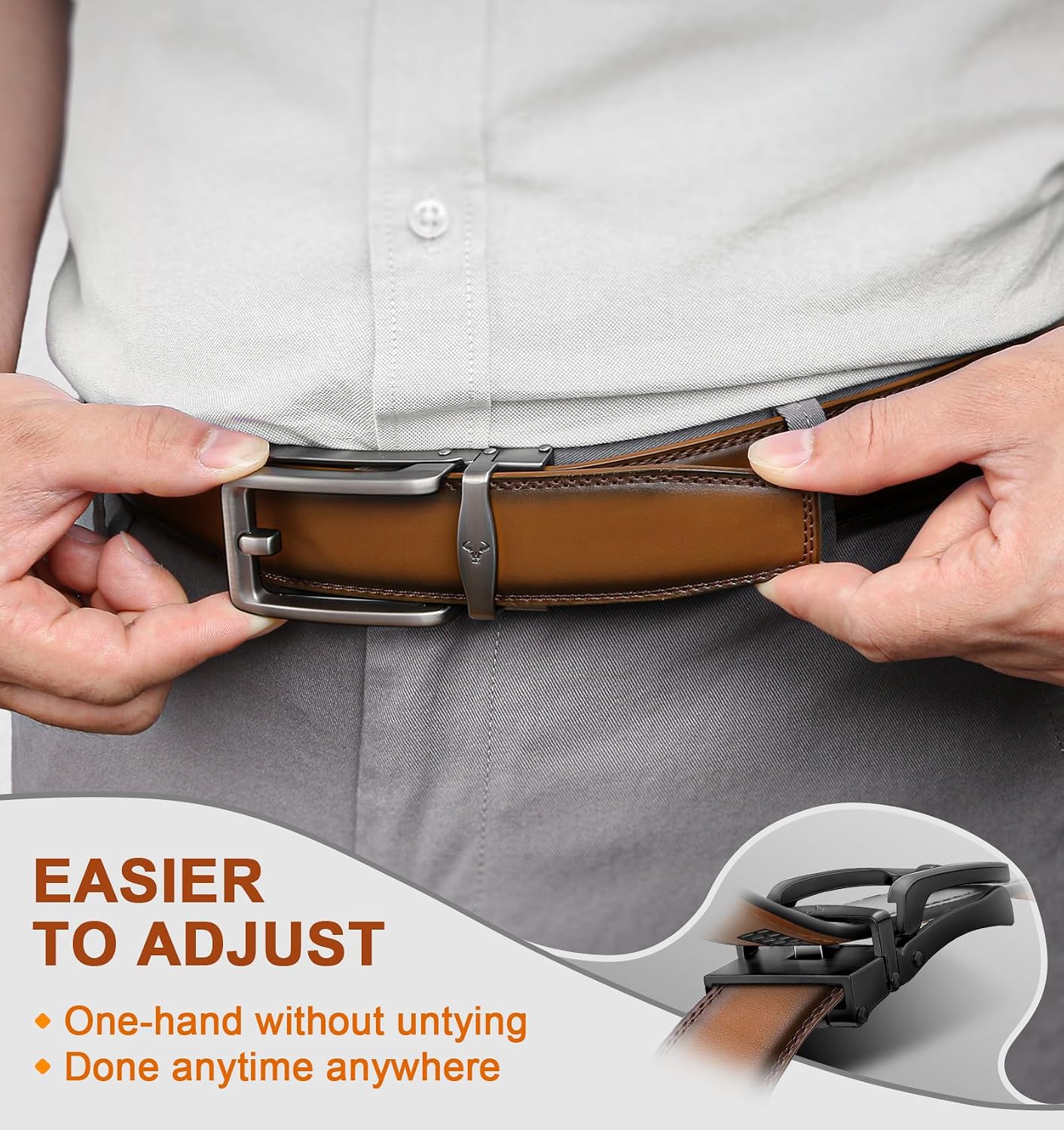 HOTBULLIANT Men Ratchet Belt 2 Pack, Click Sliding Leather Belt Adjustable for Gift Men Dress Casual Jeans 1 3/8,Cut for Fit
