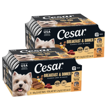 HOTCesar Wet Dog Food Classic Loaf in Sauce Grilled Chicken, Filet Mignon, Porterhouse Steak, Beef, Chicken & Liver and Turkey Variety Pack 3.5 oz. Easy Peel Trays (36 Count, Pack of 1) | Made in USA, Real meat #1 ingredient, no fillers or artificial flav