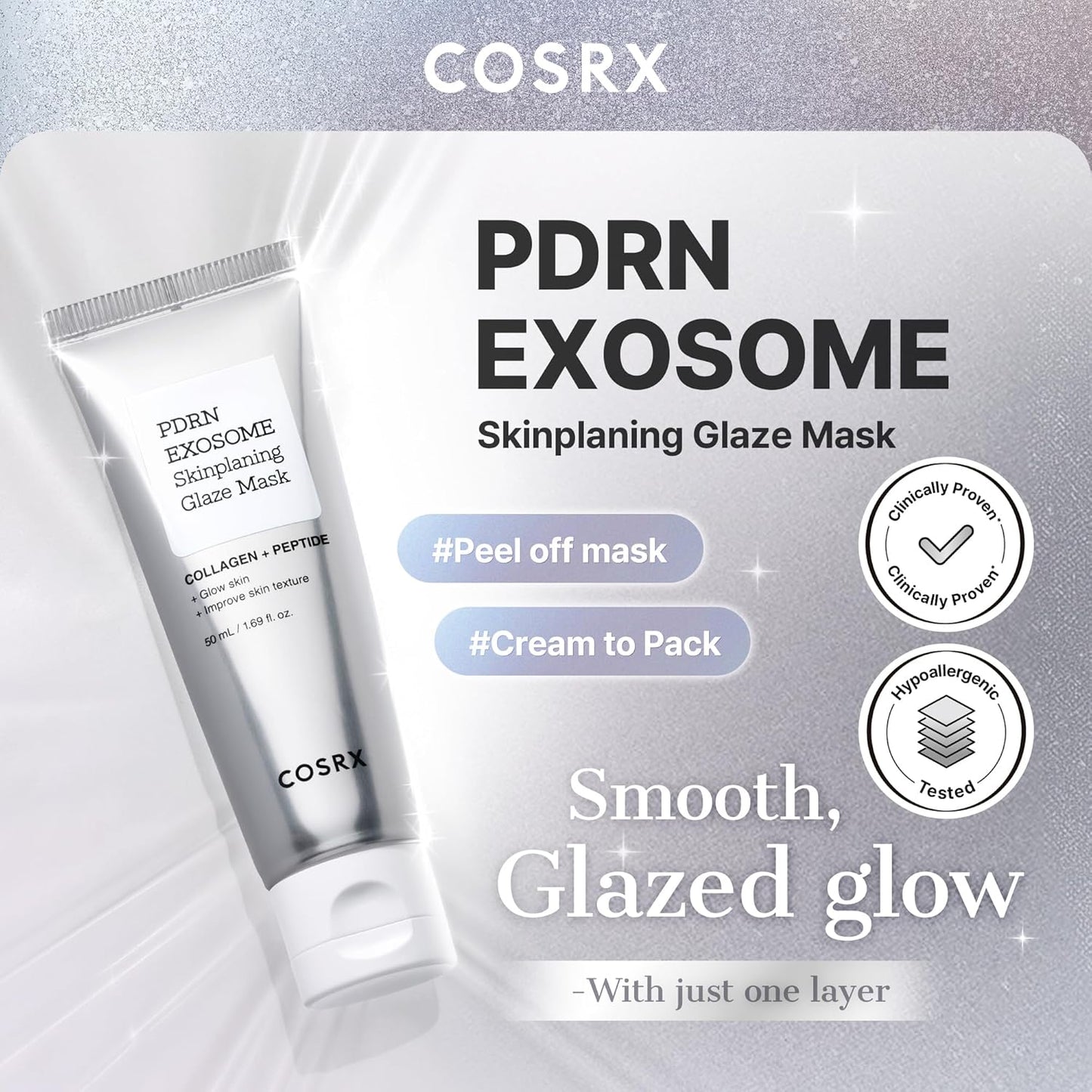 HOTCOSRX PDRN EXOSOME Glaze Wrapping Mask with SALMON DNA PDRN, +123% Skin Hydration, Instant Glow, Easy Peel-Off Overnight Mask, Elasticity & Firmness Care, Korean Skin Care, 1.69 fl. Oz