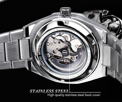 HOTFORSINING Vintage Watch for Men Engraved Automatic Self-Wind Mechanical Big Dial Luminous Moon Phase Golden Hollow Tattoo Pattern Wrist Watches, Mechanical