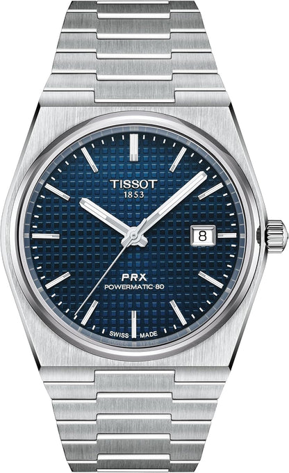 HOTTissot PRX Swiss Automatic Watch for Men, Blue Dial, Stainless Steel, 40 mm Case, T1374071104100