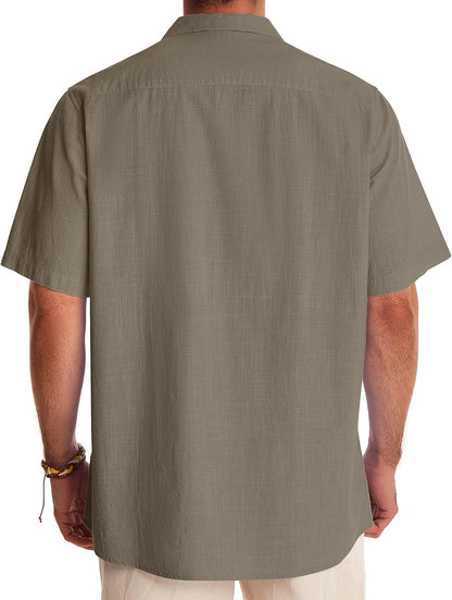 HOTAlimens & Gentle Mens Linen Shirts Cotton Hawaiian Shirts Short Sleeve Button Down Shirts Casual Summer Beach Tops