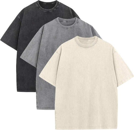 HOTMen's Oversized Cotton T-Shirts Loose Fit Vintage Washed Tee Unisex Short Sleeve Casual Shirts Tops