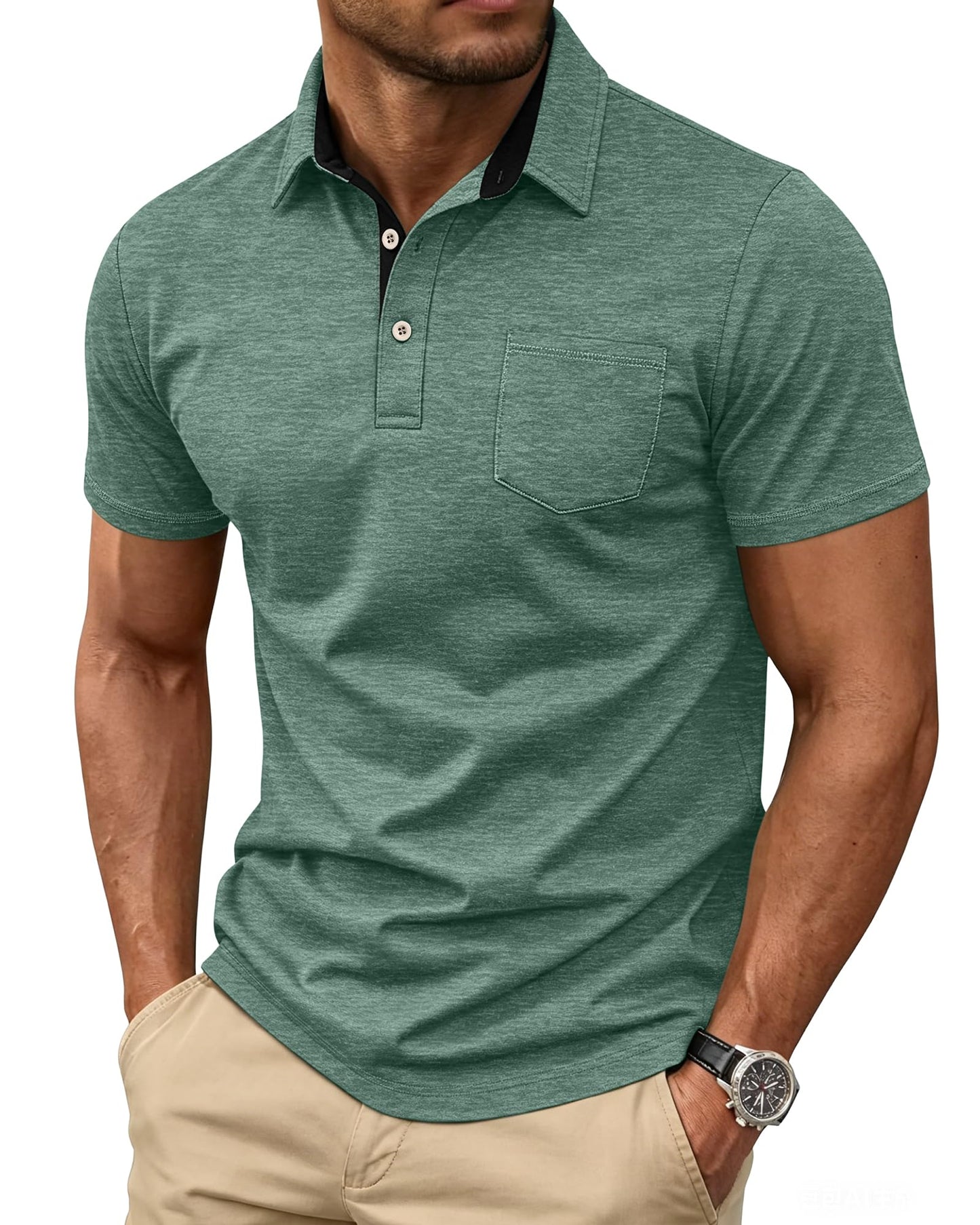HOTMens Short Sleeve Polo Shirts Collared Business Casual Polo T Shirts with Pocket