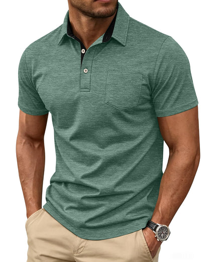 HOTMens Short Sleeve Polo Shirts Collared Business Casual Polo T Shirts with Pocket