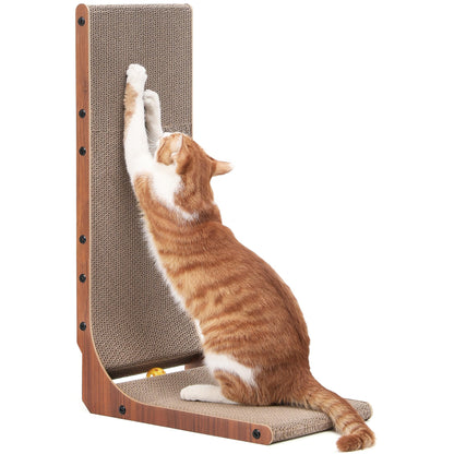 HOTFUKUMARU Cat Scratcher, 26.8 Inch L Shape Cat Scratch Pad Wall Mounted, Cat Scratching Cardboard with Ball Toy for Indoor Cats, Large Size