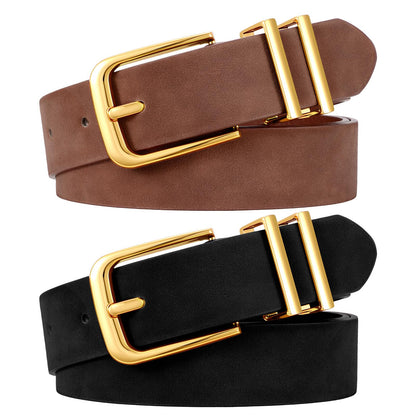 HOTSANSTHS 2 Pack Women Belt for Jeans Pants, Simple Fashion Ladies Waist Belt with Gold Buckle, 1inch Width