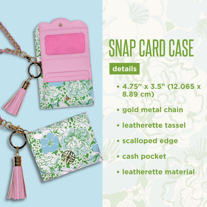 HOTLilly Pulitzer Leatherette Snap ID Card Case, Mint Condition Burst of Joy | Cute Keychain Wallet, Slim Credit Card Holder with Gold Chain Wristlet Strap and Tassel