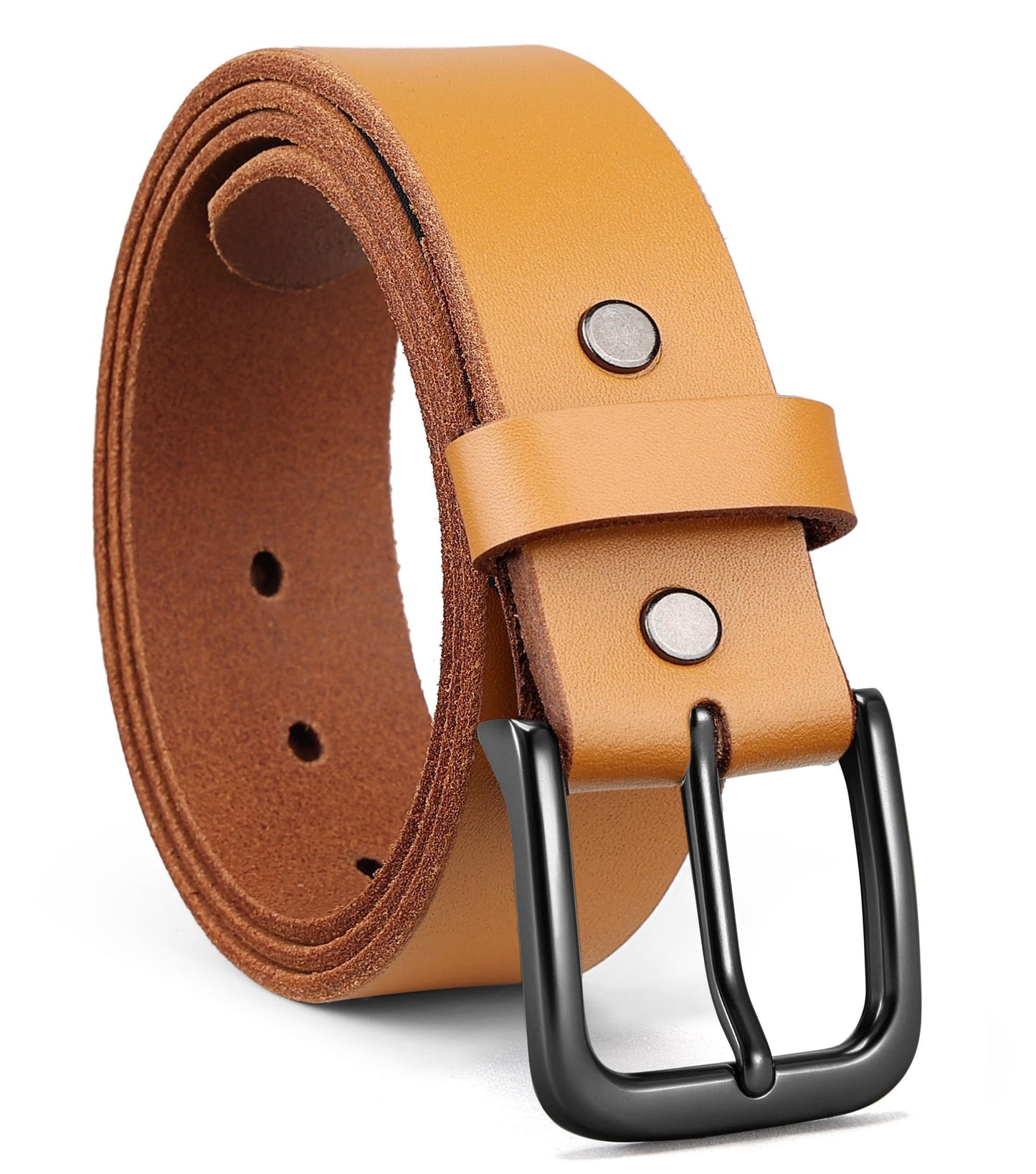 HOTCHAOREN Mens Belts Casual for Jeans - Full-Grain Leather, Durable Cowhide | Solid Buckle, Classic Style, Handmade, Daily Wear, Gift Box