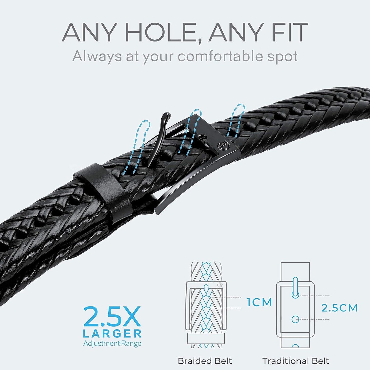 HOTCHAOREN Leather Braided Belts for Men - 1 1/8" Mens Casual Woven Leather Belt for Dress Pant