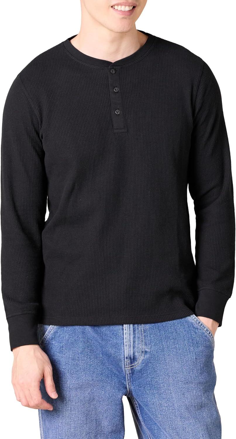 HOTAmazon Essentials Men's Long Sleeve Waffle Henley Shirt
