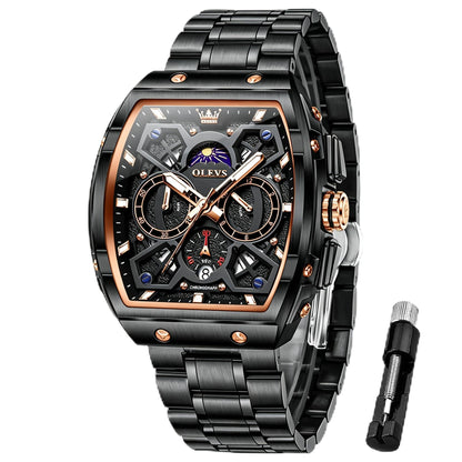 HOTOLEVS Watches for Men Analog Quartz Luxury Diamond Waterproof Chronograph Stainless Steel Big Face Square Date Moon Phase Roman Numeral Dress Mens Watches
