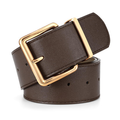 HOTWERFORU Women Wide Belt for Dresses Thick Leather Belt with Big Gold Buckle Fahion Women Chunky Belt