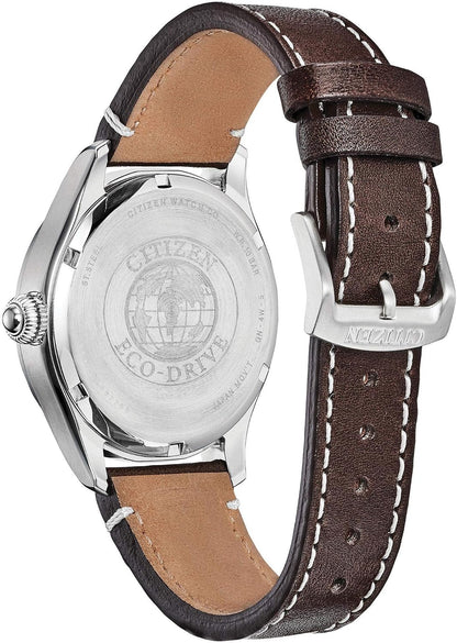 HOTCitizen Men's Sport Casual Garrison 3-Hand Date Eco-Drive Leather Strap Watch, Arabic Markers, Stainless Steel, Field Watch