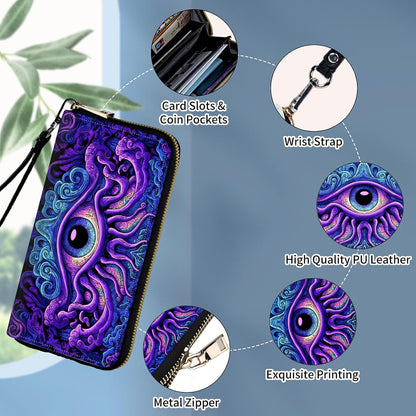 HOTWristlet Wallets for Women,Ladies Women's Wallet,Clutch Purses for Female Leather Large Capacity Credit Card Holder with Zipper Slim Cute Coin Pocket,RFID Blocking,Cute Funny Eye Purple