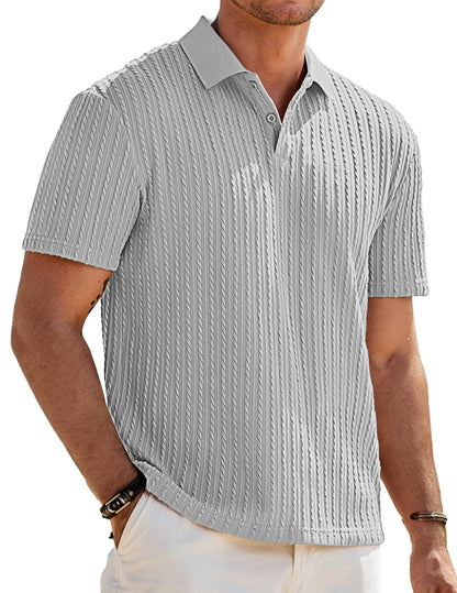 HOTJMIERR Mens Casual Polo Shirt Summer Short Sleeve Vacation Button Beach Knit Stretchy Golf Shirts