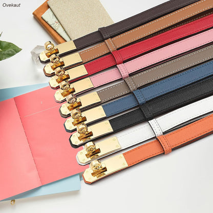HOTOvekaut Women Skinny Leather Belt Solid Color Alloy Turn Lock Adjustable Waistband for Dresses Jeans Coats