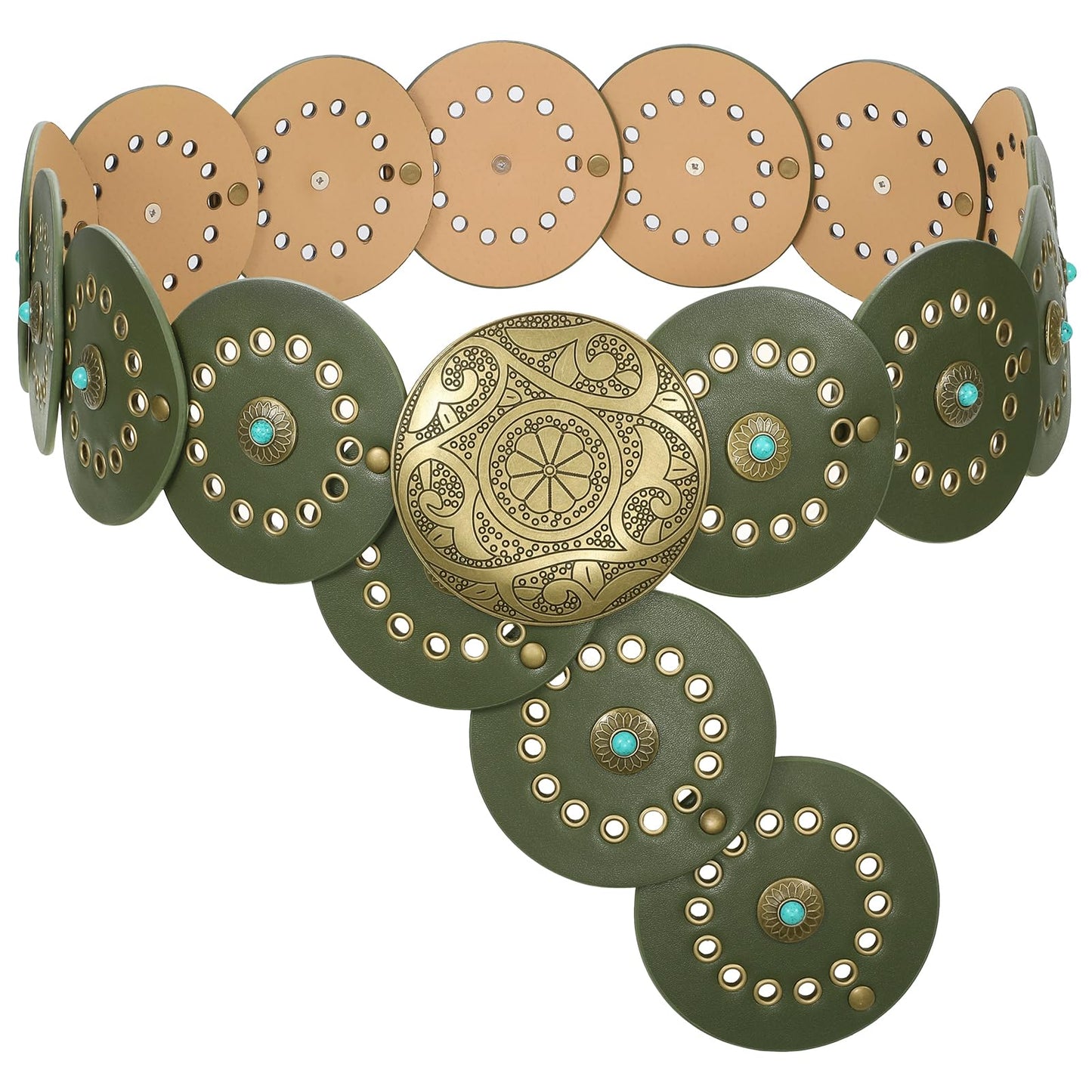 HOTXZQTIVE Western PU Leather Belts for Woman Concho Cowgirl Cowboy Disc Belt for Ladies Wide Boho Country Waist Belts for Dress