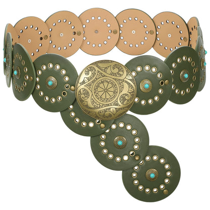 HOTXZQTIVE Western PU Leather Belts for Woman Concho Cowgirl Cowboy Disc Belt for Ladies Wide Boho Country Waist Belts for Dress