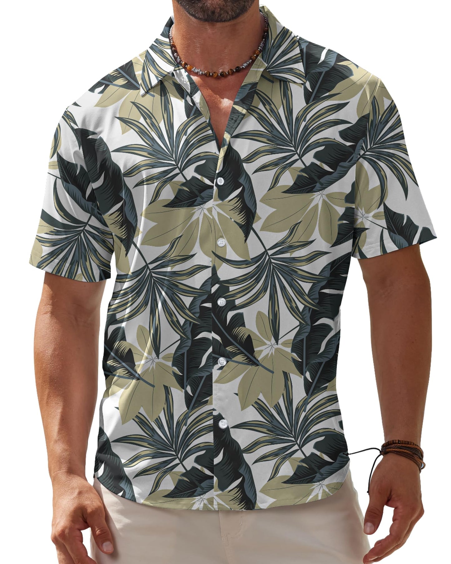 HOTBOJIN Men's Hawaiian Wrinkle Free Short Sleeve Button Down Tropical Floral Beach Vacation Shirt