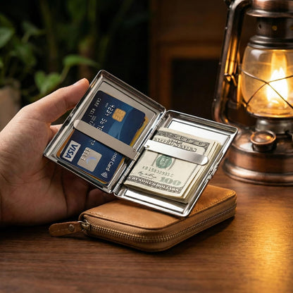 HOTVintage Art Deco Versatile Card & Cash Case, Slim Metal Wallet for Women Men Credit ID Business Cards (#A)