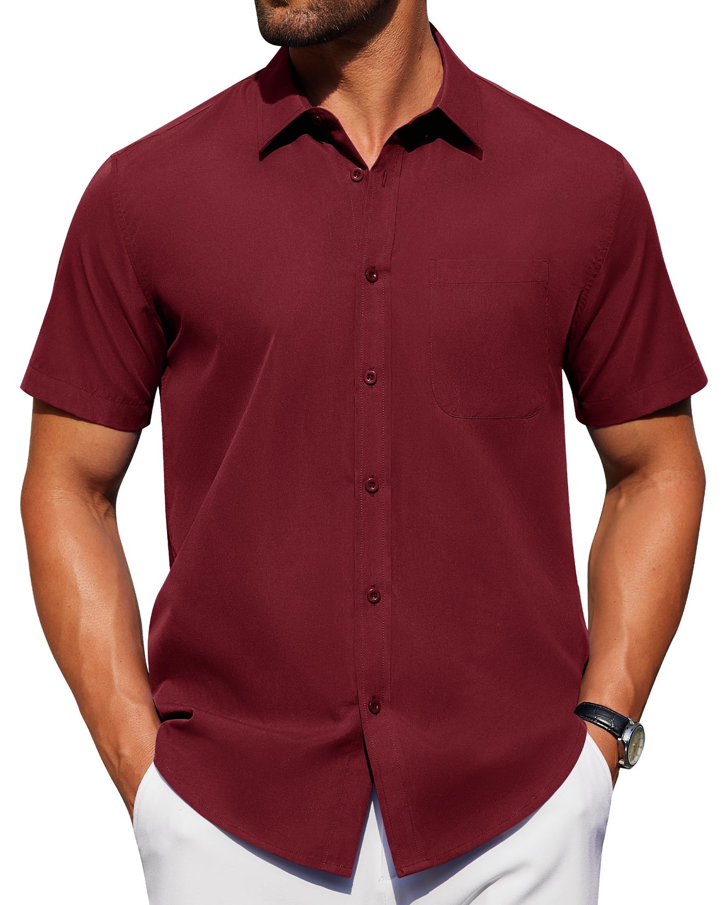 HOTAlimens & Gentle Men's Short Sleeve Dress Shirts Wrinkle Free Untucked Casual Button Down Shirt