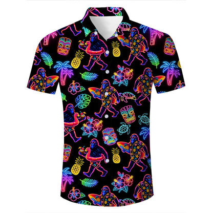 HOTFanient Mens Hawaiian Shirt Summer 3D Print Casual Short Sleeve Button Down Graphic Aloha Dress Shirts