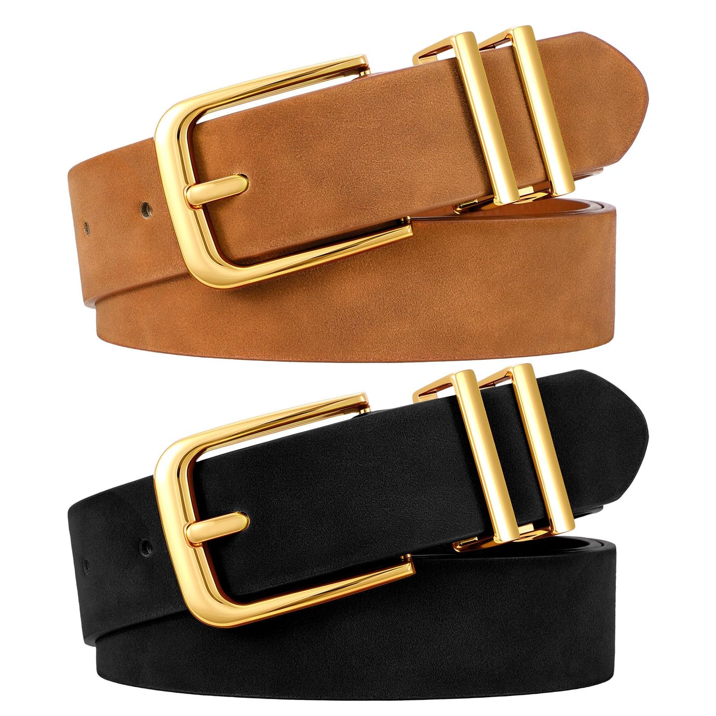 HOTSANSTHS 2 Pack Women Belt for Jeans Pants, Simple Fashion Ladies Waist Belt with Gold Buckle, 1inch Width