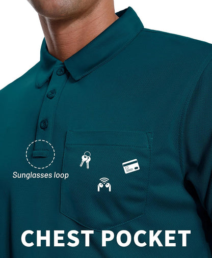 HOTZITY Men's 3 Pack Polo Shirts Short Sleeve with Pocket Moisture Wicking Casual Work Golf Lightweight Collared T-Shirts