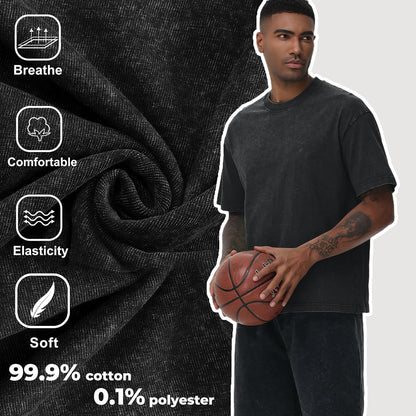 HOTMen's Cotton T-Shirts Oversized Unisex Short Sleeves Casual Loose Wash Solid Basic Tee Tops