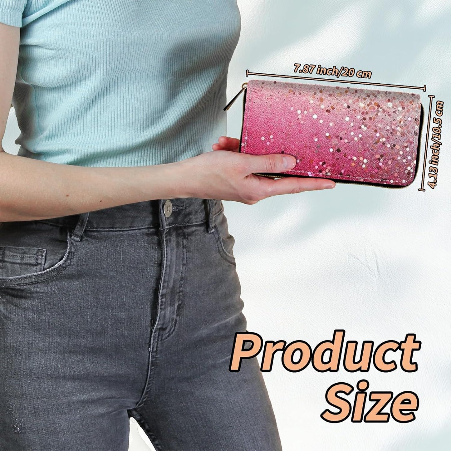 HOTWomen's RFID Blocking Wallet PU Leather Slim Bifold Wristlet Clutch with Large Capacity,16 Card Slots & Zipper Coin Purse Pocket Ladies Travel Purse Wristlet,Pink Glitter