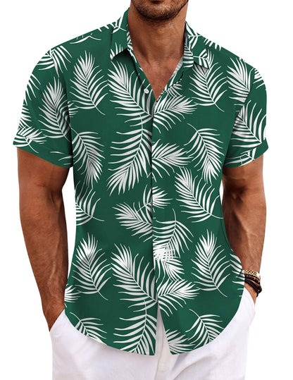 HOTCOOFANDY Men's Linen Shirts Short Sleeve Casual Shirts Button Down Shirt for Men Beach Summer Wedding Shirt