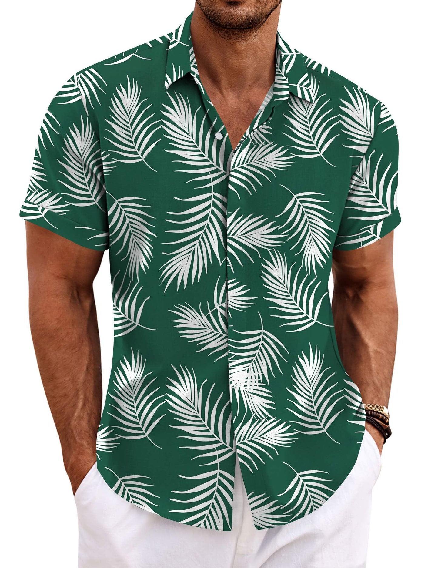 HOTCOOFANDY Men's Linen Shirts Short Sleeve Casual Shirts Button Down Shirt for Men Beach Summer Wedding Shirt