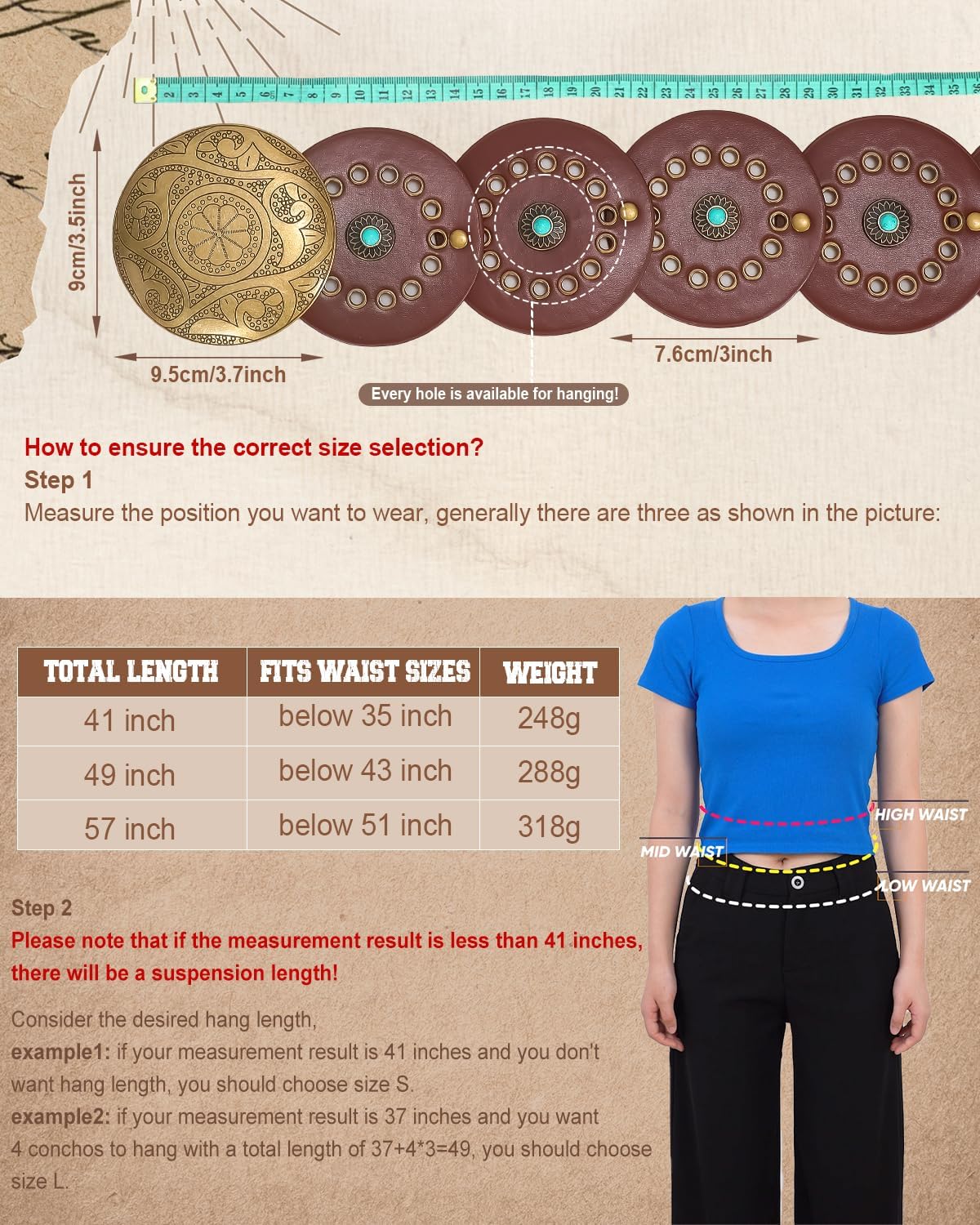 HOTXZQTIVE Western PU Leather Belts for Woman Concho Cowgirl Cowboy Disc Belt for Ladies Wide Boho Country Waist Belts for Dress