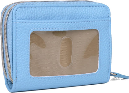 HOTJulia Buxton Solid Pebble Vegan Leather Wizard Wallet with RFID Blocking, Zip-around, Multiple Card Slot Storage, Small Wallet for Women, Ocean Blue