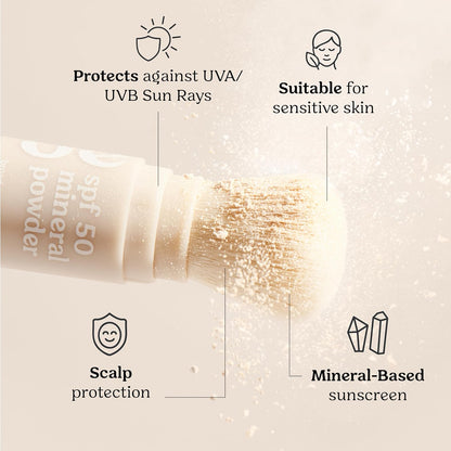 HOTRoe Wellness- SPF 50 Powder Sunscreen Mineral-Based, Non-Toxic Brush-on For Kids, Adults & Babies | For Scalp, Face & Body (Reef Safe)