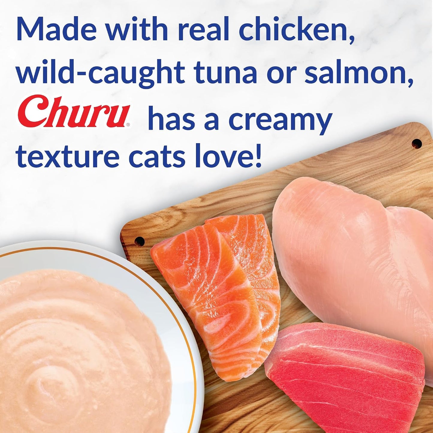 HOTINABA Churu Cat Treats, Lickable, Squeezable Creamy Purée Cat Treat with Green Tea Extract & Taurine, 0.5 Ounces Each Tube, 50 Tubes, Tuna & Chicken Variety