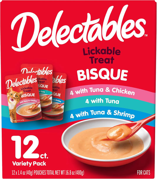 HOTDelectables Bisque Lickable Wet Cat Treats - Chicken, Tuna & Shrimp, 12 count