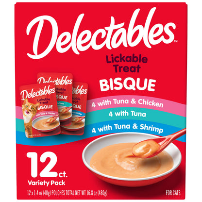HOTDelectables Bisque Lickable Wet Cat Treats - Chicken, Tuna & Shrimp, 12 count